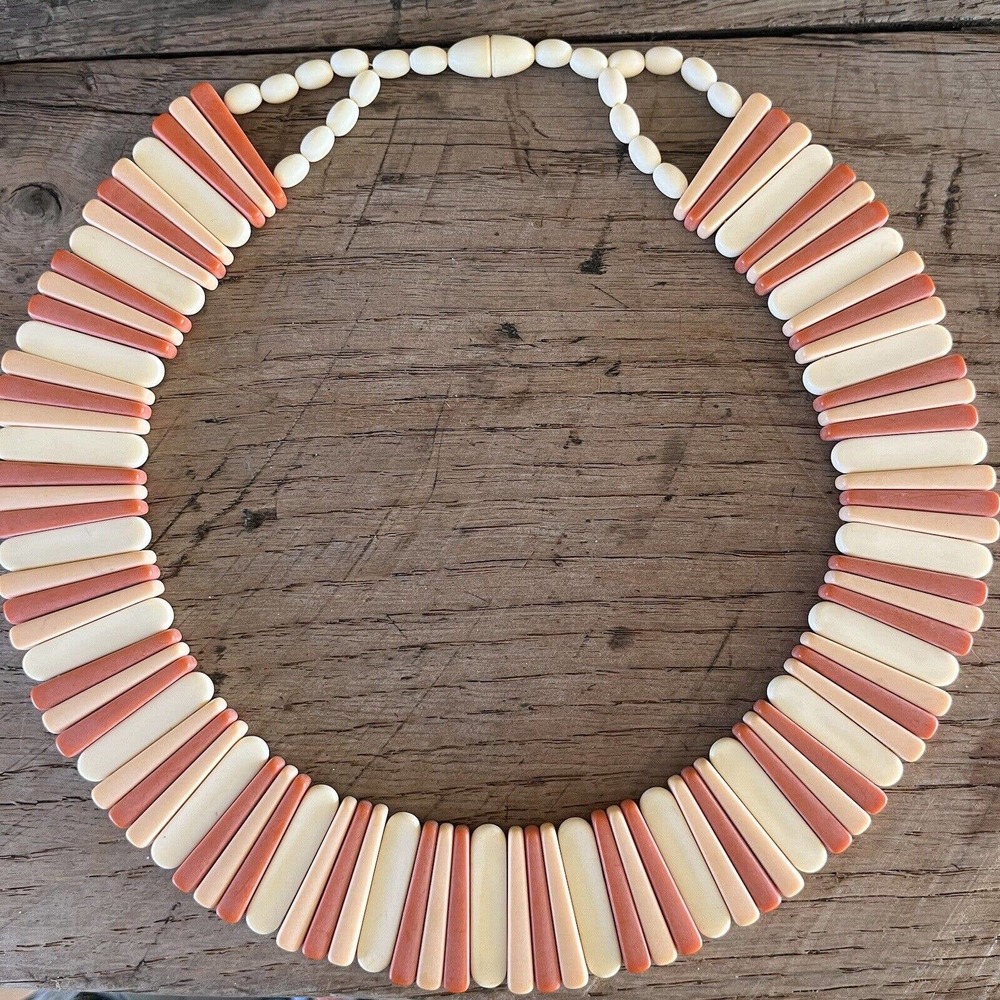 Avon Sirocco Stick Terracotta Collar Bib Necklace 1988 Vintage Book Piece